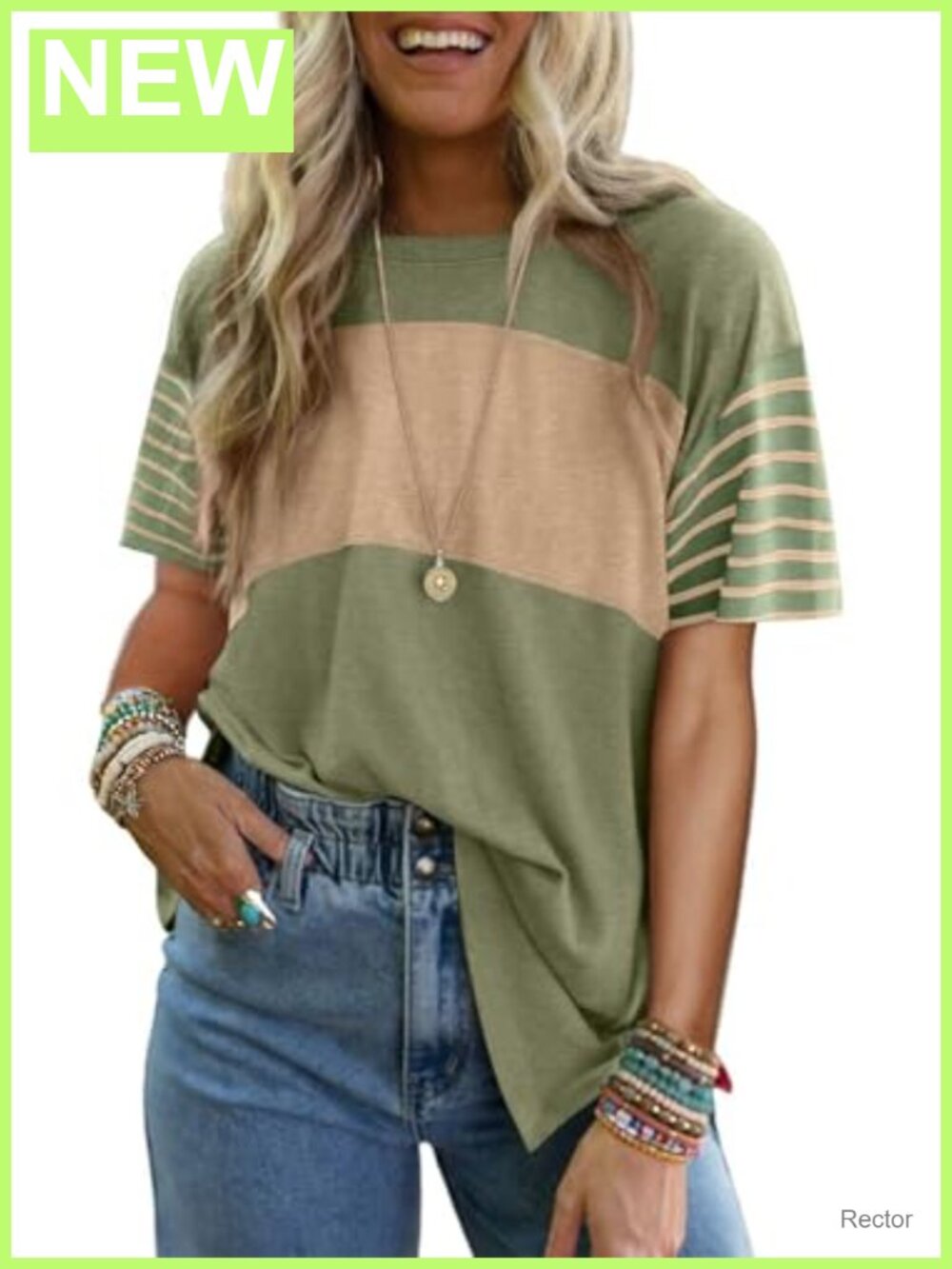 Oversized Striped Short Sleeve Tunic T-Shirt Round Neck Casual Top
